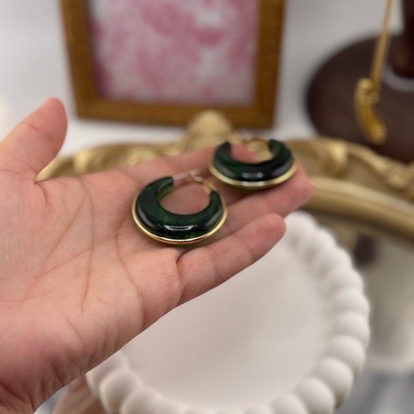 Green Resin Hoop Earrings – Gold Plated Stainless Steel - Picture 6 of 6